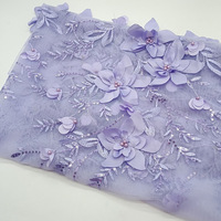 Tissu en dentelle de tulle léger et écologique brodé de fleurs 3D multicolores, avec appliques en organza de mousseline pour mariage