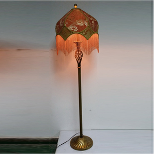 Antique Bronze Bedroom <strong>Floor</strong> <strong>Lamp</strong> Luxury Retro Style LED Standard <strong>Lamp</strong> with <strong>Pink</strong> Fabric for Hotel &amp; Home Farmhouse Decorative - Product Image 3