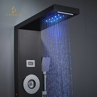 Massage mural avec led en acier inoxydable, douche thermostatique, cascade, panneaux de salle de bain, tour avec jet, livraison gratuite, noir