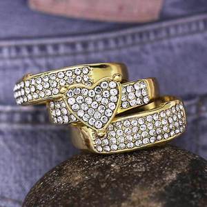 Juego de Anillos de Pareja en Tono Dorado con Piedras Brillantes, Joyería de Moda, Regalo - Product Image 3
