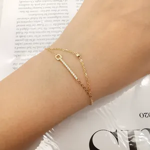 Liefhebbers Ontwerp Dubbele Ketting 18K Solid Rose Geel Gouden Armband Met Natuurlijke Diamant 18K Echte Gouden Armband Voor vrouwen Gift