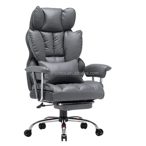 Ağır açık gri sentetik deri bel desteği yönetici uzanmış ofis ayak dayayacaklı sandalye