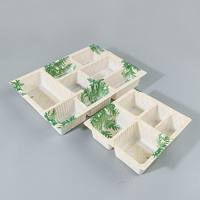 Boîte à sushi jetable en bois à 8/5 compartiments avec couvercle en PET, motifs grain de bois et feuilles de bambou, personnalisable pour le sucre, les nouilles, les jus et plus encore