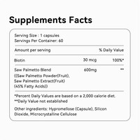 Capsules de soutien beauté à base de plantes pures de palmier nain et de biotine pour hommes et femmes |   60 comprimés par flacon