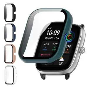 适用于Amazfit GTS 4迷你电脑外壳 + 钢化玻璃智能手表屏幕保护盖适用于华米Amazfit GTS4迷你保险杠外壳