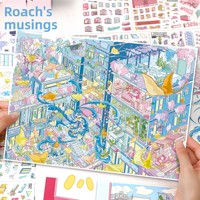 Autocollants Scéniques de Dessins Animés Yilan 1550, Grandes Scènes Miniatures en 3D, Décoratifs pour Journalisation DIY, en PET, Anti-Stress