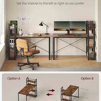 Meubles de bureau à domicile modernes, grand bureau d'ordinateur extensible en bois brun avec étagères de rangement et bibliothèque pour votre configuration de bureau