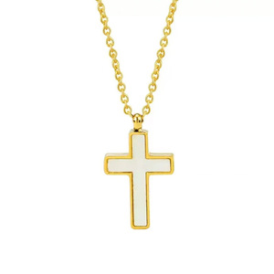 <b>Cross</b> Necklace Zinc Alloy White Enamel Pendant Gold <b>Chain</b> For Gift Business Occasion - Product Image 4