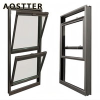 Ventanas Modernas Personalizadas de Doble Hoja, Estilo Americano, Marco de PVC Negro, Vidrio Doble, Ventana Corredera Vertical