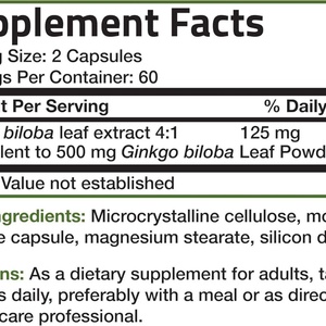 Complément alimentaire pour la santé du cerveau, complément à base de plantes Ginkgo Biloba pour la fonction cérébrale et la mémoire, 120 capsules végétariennes de feuilles de Ginkgo - Product Image 4