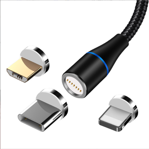 Cabo de Dados Magnético 3 em 1 de Nylon Trançado 1M 3A com Carregamento Rápido e Luz LED para <span class=keywords><strong>Android</strong></span>, iOS, <span class=keywords><strong>Micro</strong></span> <span class=keywords><strong>USB</strong></span> e Power Bank - Product Image 1