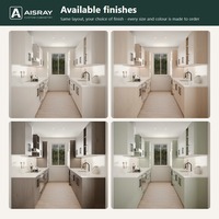 Meuble de cuisine moderne avec portes en chêne blanc, aménagement en galley, rangement par tiroirs, livraison en kit et panneaux en mélaminé