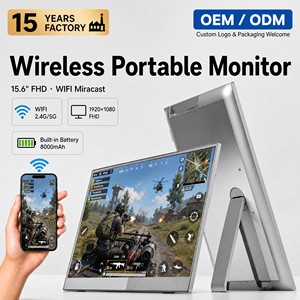 จอภาพพกพาไร้สายขนาด <span class=keywords><strong>15.6</strong></span> นิ้ว ความละเอียด 1080P FHD <span class=keywords><strong>แบ</strong></span><span class=keywords><strong>ต</strong></span>เตอรี่ 8000mAh หน้าจอ LCD รองรับการเชื่อมต่อ Miracast AirPlay Type-C HD สำหรับโทรศัพท์และแล็ปท็อป - Product Image 1