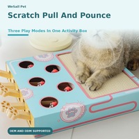 Jouet interactif pour chat OEM ODM : Boîte de jeu Whack-A-Mole avec cinq languettes à tirer, grattoir ondulé et jouet à ressort abeille pour le jeu d'intérieur des chats