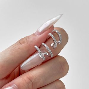 Dylam Shining Women Fashion <b>Fine</b> Jewelry S925 Silver Rhodium 18K Gold Plate Double-layer 5A Cubic Zirconia C Shape <b>Stud</b> <b>Earrings</b> - Product Image 2