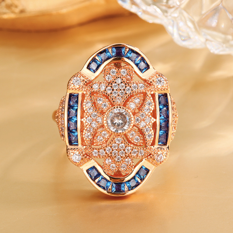 adjustable size Blue pointed crystal ring