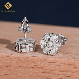 Classic Luxury Style Iced Out Lab Grown Diamond Earring <b>Honey</b> Comb Round Brilliant Cut 925 Silver Round Stud Earrings Screw Back - Product Image 4