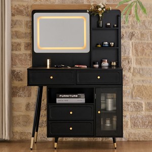 Modern Smart <b>LED</b> Eco-Friendly <b>Makeup</b> Vanity Desk Retractable <b>Mirror</b> Lights Dressing Table Drawers Compact Cabinet Hotel Bedroom - Product Image 3