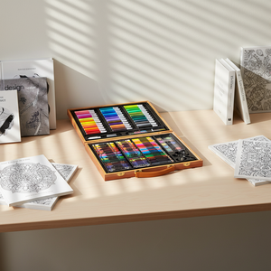 Set Artistico in Scatola di Legno da 150 Pezzi, Regalo per le Feste, Kit per Disegno e Pittura con Matite Colorate, Set di Cancelleria per Bambini, Compleanno, Natale - Product Image 6