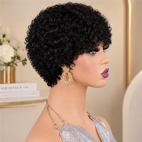 Perruques courtes sans colle en gros, cheveux vierges, perruques mécaniques bouclées Pixie, perruque naturelle en cheveux humains coupe Pixie