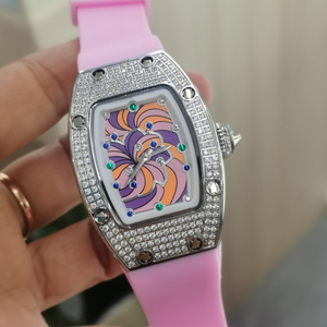 Nouvelle <span class=keywords><strong>montre</strong></span> mécanique pour <span class=keywords><strong>femme</strong></span>, modèle tendance, boîtier en céramique <span class=keywords><strong>avec</strong></span> incrustation de diamants, bracelet en caoutchouc, idéale pour un usage quotidien. - Product Image 1