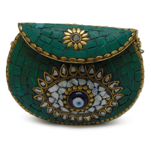 <b>Green</b> Mosaic Metal Evening Clutch Bag Bohemian Stone Pattern Waterproof <b>Purse</b> Foldover Party Handbag Women Hot Selling - Product Image 1