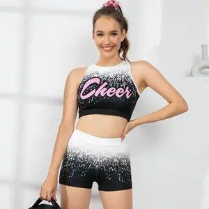 Moda Design All-star Cheerleading Uniforme com Pedrinhas Cheer Uniformes Curtos Conjuntos para Treinamento