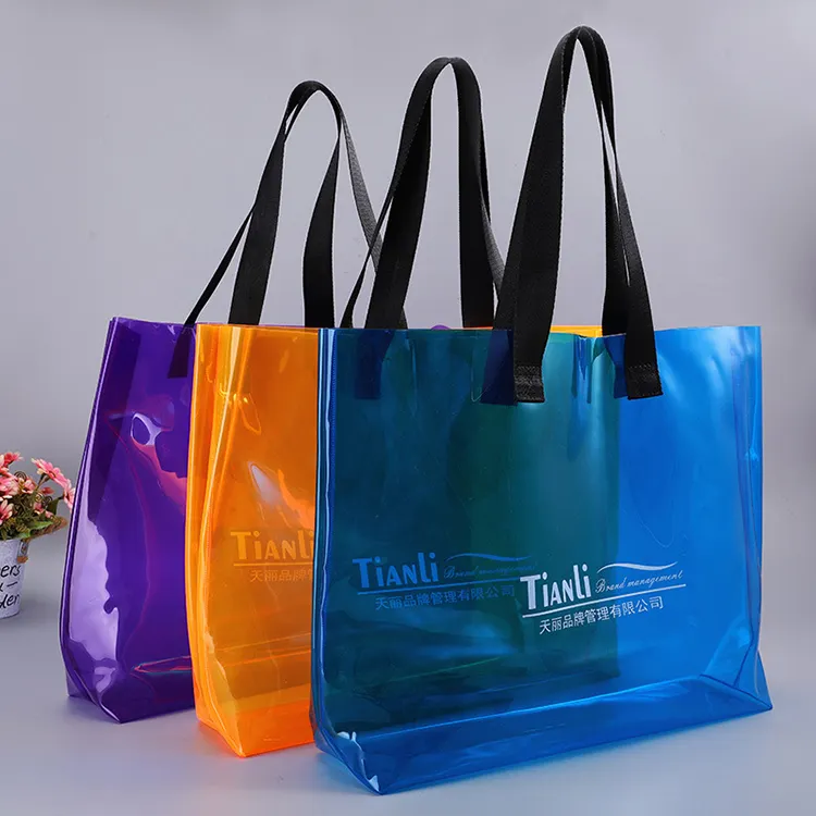 Custom Women Hand Bags Jelly Clear Pvc Beach Shopping Tote Bags Purses And Handbags