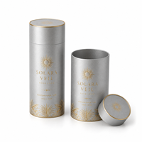 Boîte cylindrique en carton argenté biodégradable et écologique pour bougie parfumée, avec logo personnalisé et estampage à chaud