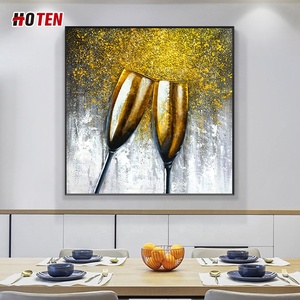 Moderno minimalista foglia d'oro dipinto a mano ancora vita bicchiere di vino per ristorante e soggiorno tela decorazione artistica - Product Image 2