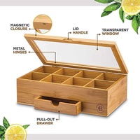 Boîte de rangement en bambou minimaliste moderne avec compartiments pour sachets de thé, thé en vrac, thé au lait, organisateur de café