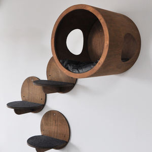 Set tempat tidur furnitur kayu untuk memanjat, rak dinding pohon kucing dengan goresan - Product Image 2