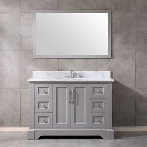 Meuble-lavabo moderne autoportant en bois massif avec portes à fermeture douce et miroir inclus – Idéal pour appartement - Product Image 1