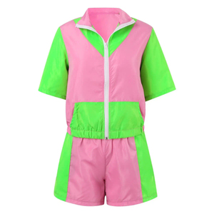 Ensemble de survêtement vintage léopard deux pièces pour femmes et hommes, veste coupe-vent à capuche zippée et short à manches courtes, nouvelle mode - Product Image 2