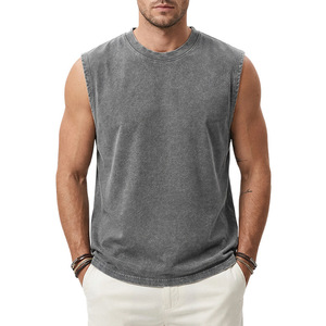 Men Custom Vintage <b>Distressed</b> Streetwear Heavyweight Vest 100% Cotton Breathable Fashion Sleeveless Oversized Acid Wash Tank <b>Top</b> - Product Image 3