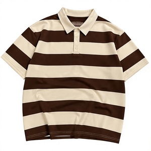 Men's Striped Knitted Polo Shirt Short Sleeve Casual <b>Black</b> Beige Regular Fit <b>Button</b> Design - Product Image 4
