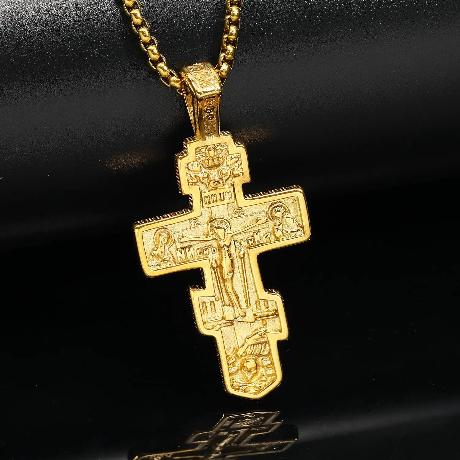 Công giáo thời trang tôn giáo đồ trang sức thép không gỉ Dainty Jesus Mặt dây chuyền Christian crucifix chính thống Chéo Vòng cổ mạ vàng