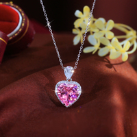 Romantische 925 Sterling Zilver 8A Top Zirkoon Sprankelende Roze Hartvormige Hangertjesketting voor Vrouwen Valentijnsdag Cadeau