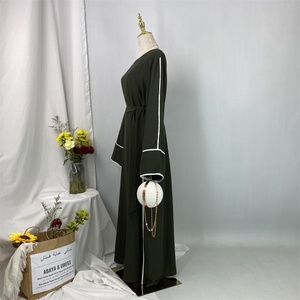 Vestido Musulmán para Mujer, Estilo Modesto Nida, Color Sólido con Línea Blanca a la Moda, Vestido Abaya Islámico para Damas 6472 # - Product Image 5