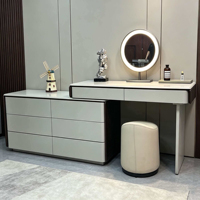 Ensemble de coiffeuse avec 8 tiroirs, pliable, amovible, durable, en bois massif, écologique, miroir de coiffeuse pour chambre à coucher, 3 éclairages pour le maquillage