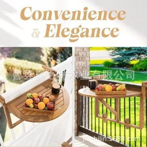 Wooden Balcony <b>Folding</b> <b>Table</b> Semicircular Solid Wood <b>Outdoor</b> <b>Table</b> Trestle Base Rustic Design - Product Image 4