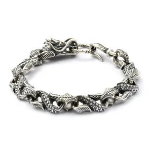 Low price rock jewelry Antique black gold plated bracelet men dragon bracelet man bracelet 925 silver bangle