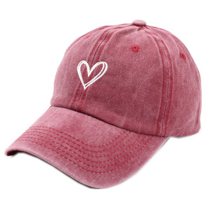 Washed Denim <b>Baseball</b> <b>Cap</b> With Heart Embroidery Unisex Casual Hat 100 Cotton - Product Image 5