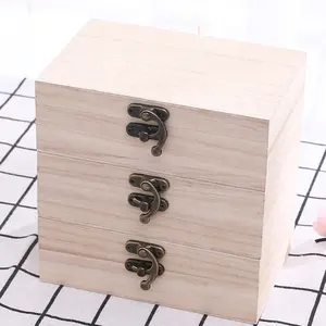 Caja de madera rectangular, caja de almacenamiento de madera, caja de madera de pino con cerradura