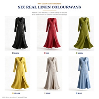 Robe longue personnalisée à col en V pour femme, manches longues, patte de boutonnage asymétrique, jupe évasée, fente texturée sur le devant