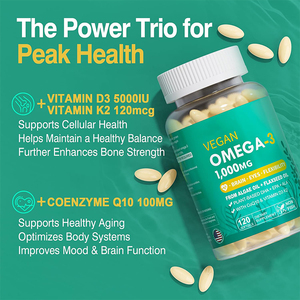 Huile d'algues oméga 3 végétalienne 1000mg en mini-gélules molles avec CoQ10 D3 5000UI K2 120mcg |   <span class=keywords><strong>EPA</strong></span>/DHA/<span class=keywords><strong>ALA</strong></span> d'origine végétale pour la santé globale - Product Image 4