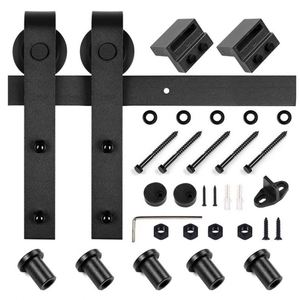 Kit de Ruedas para Puerta Corredera WEKIS de 6.6 Pies en Forma de J, Acero al Carbono Negro Satinado, Riel Deslizante Moderno con Capacidad de Carga de 120 kg, Herrajes para Puerta Corredera - Product Image 1