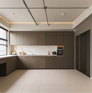 Juego de Gabinetes de Cocina Modernos de Madera Listos para Armar con Isla de Almacenamiento, Encimera y Grifo - Product Image 4