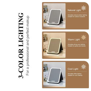 Miroir de maquillage portable pliable avec éclairage rechargeable moderne à 3 couleurs de lumière, gradation progressive, éclairage tactile - Product Image 3