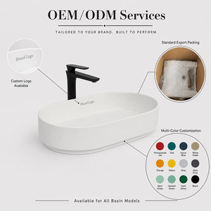 OEM personnalisé 1280 ° Vasque ovale en céramique pour projet de salle de bain, à poser sur comptoir, avec vidange dissimulée - Product Image 6